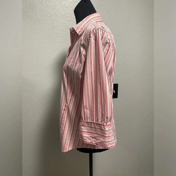 Chico's Pink Striped Button Down Quarter Sleeve Shirt Size 1 - Picture 5 of 6